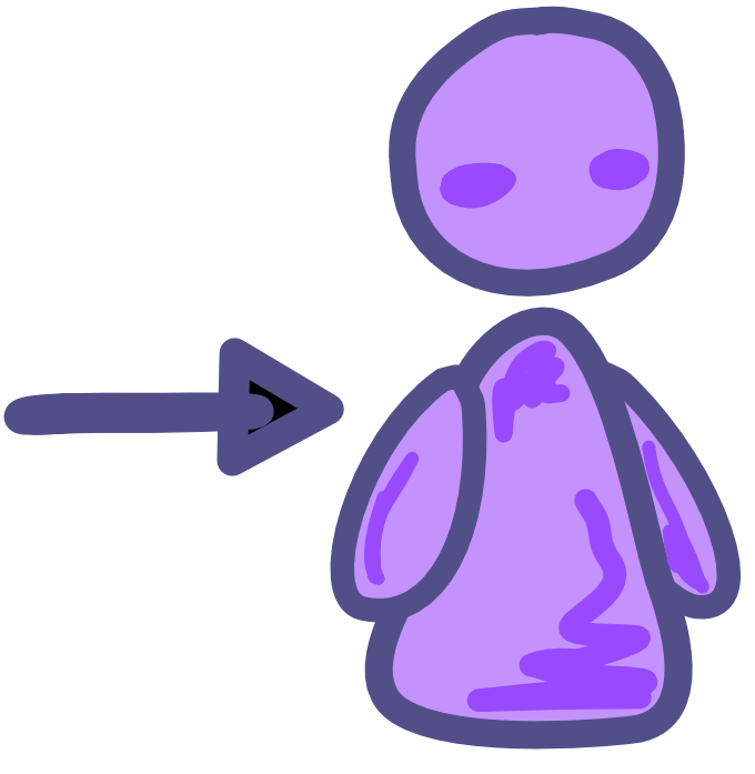 a purple figure facing right. An arrow points at it